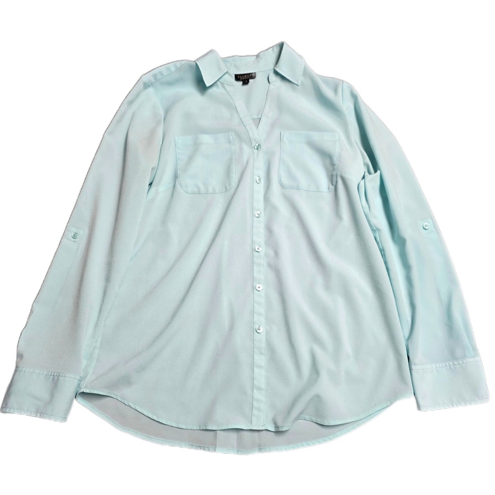 Talbots Nantucket Button Down Shirt Women's Size S Sea Green Roll Tab Sleeve